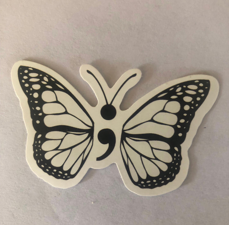 Mental Health and Suicide Awareness Butterfly and Semicolon Sticker