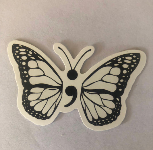 Mental Health and Suicide Awareness Butterfly and Semicolon Sticker