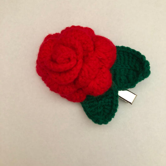 Crochet Red Rose hair clip