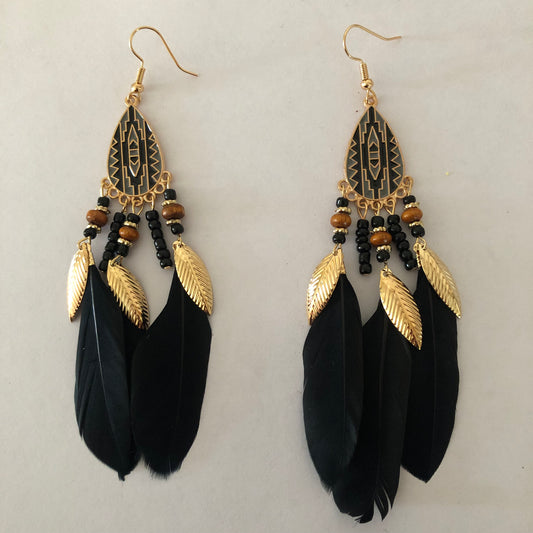 Drop dangle earrings with feathers