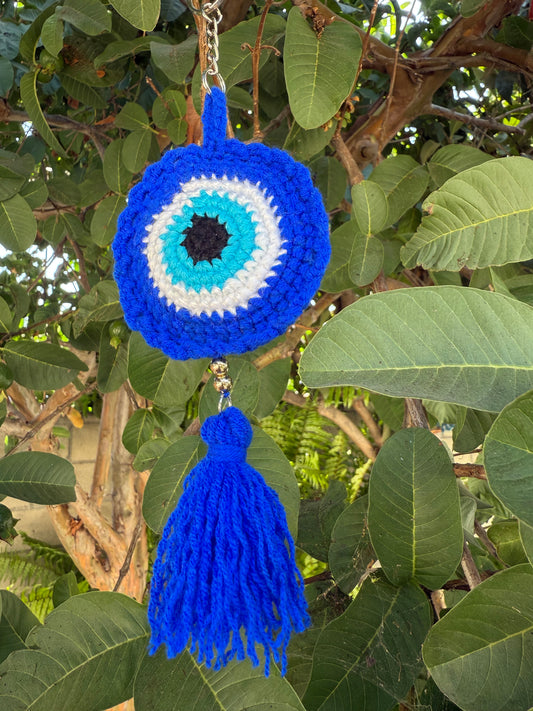 Evil eye crochet keychain