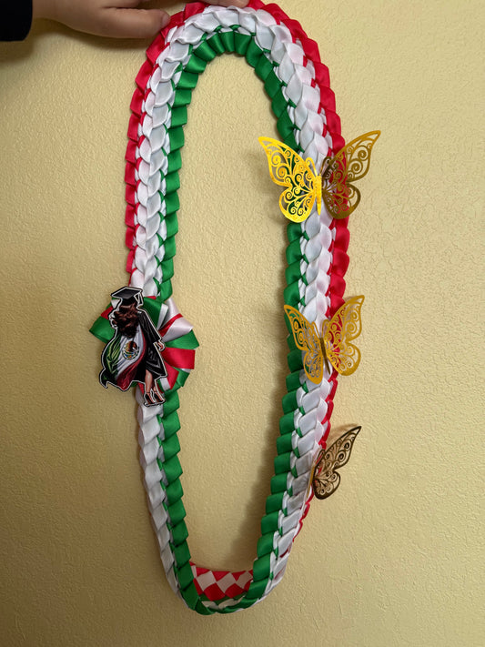 Mexican Graduation Leis with butterflies and Mexican Grad topper