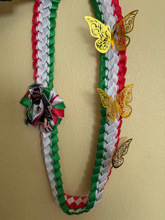 Mexican Graduation Leis with butterflies and Mexican Grad topper