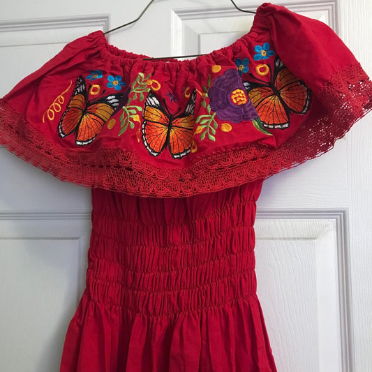 Mexican embroidered dress off the shoulder Vestido bordado mexicano