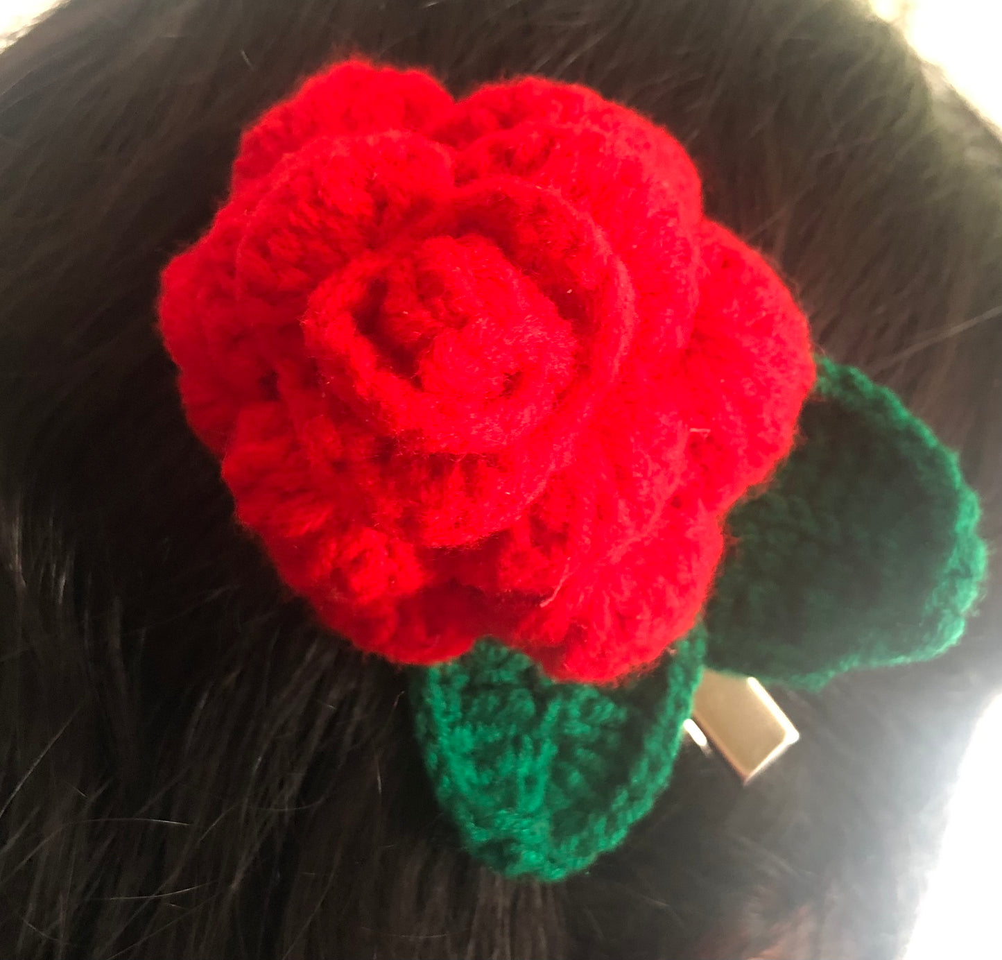 Crochet Red Rose hair clip