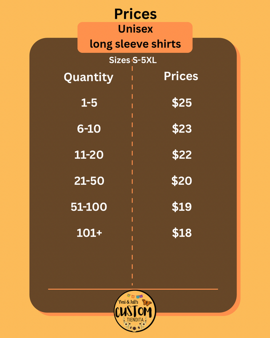 Custom Unisex Long Sleeve Shirts Sizes S-5XL with DTF Transfers