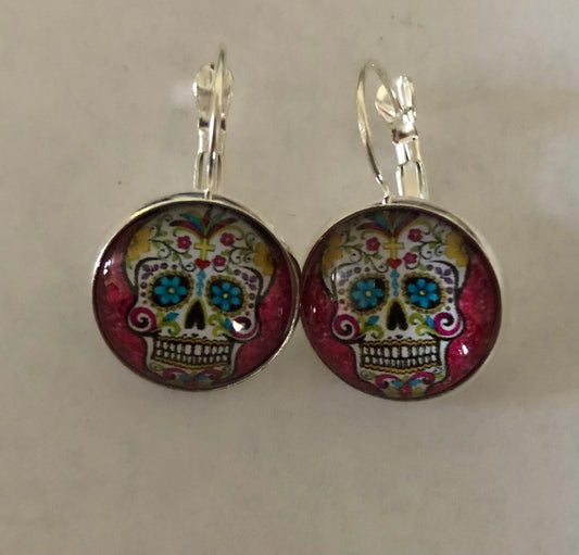 Día De Muertos Skull Calavera Leverback Earrings