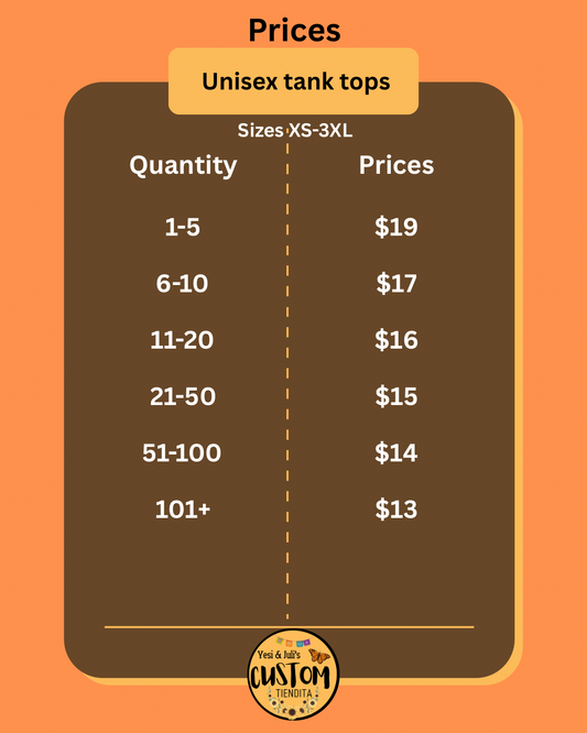 Custom Unisex Tank Tops Sizes XS-3XL with DTF Transfers