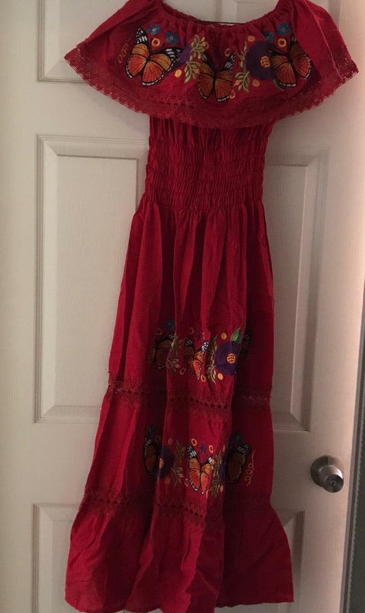 Mexican embroidered dress off the shoulder Vestido bordado mexicano
