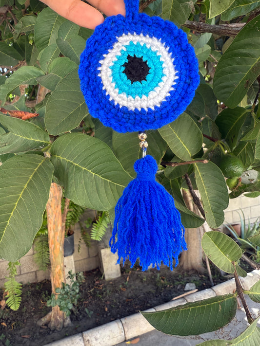 Evil eye crochet keychain