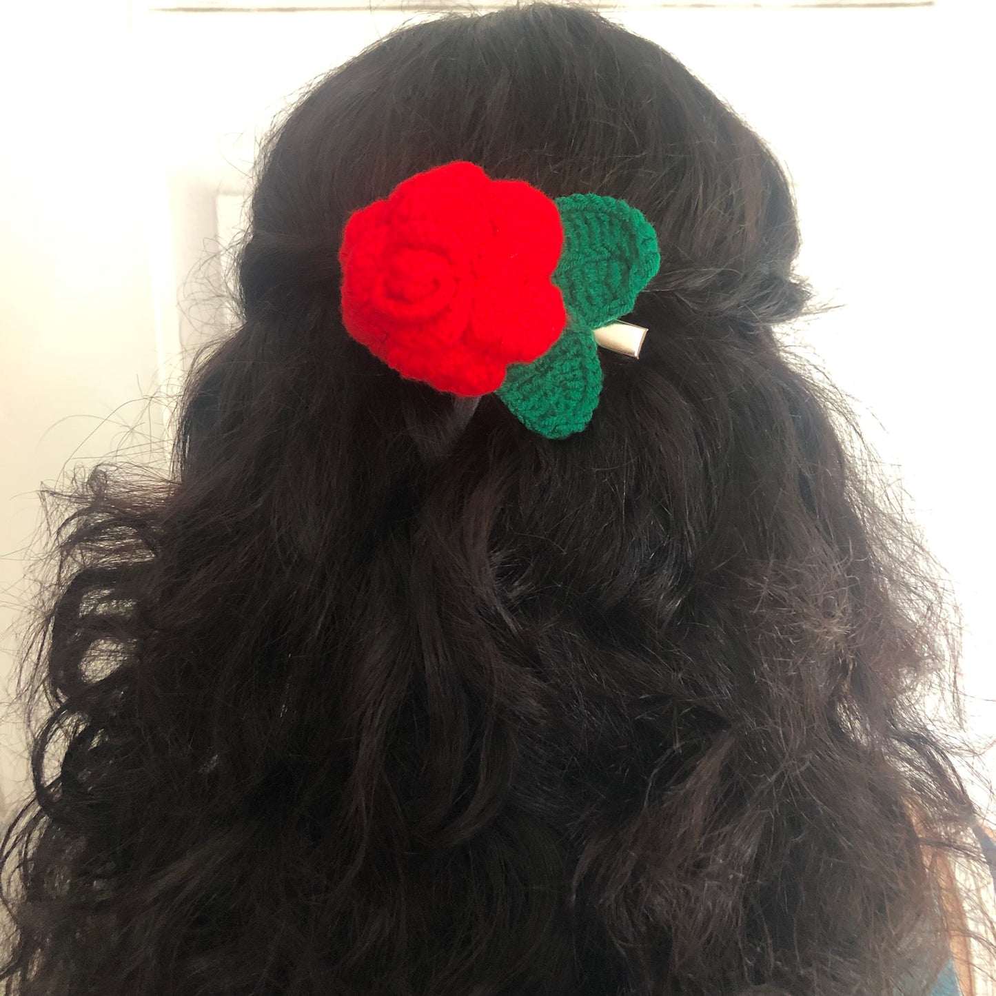 Crochet Red Rose hair clip