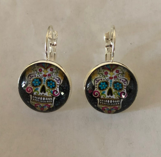 Día De Muertos Skull Calavera Leverback Earrings