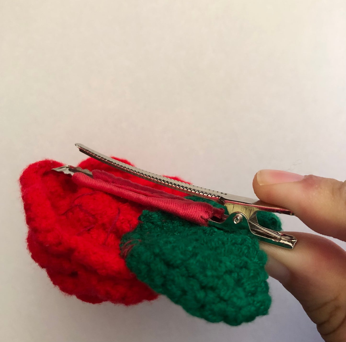 Crochet Red Rose hair clip