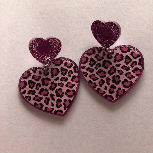 Leopard print Heart y2k earrings