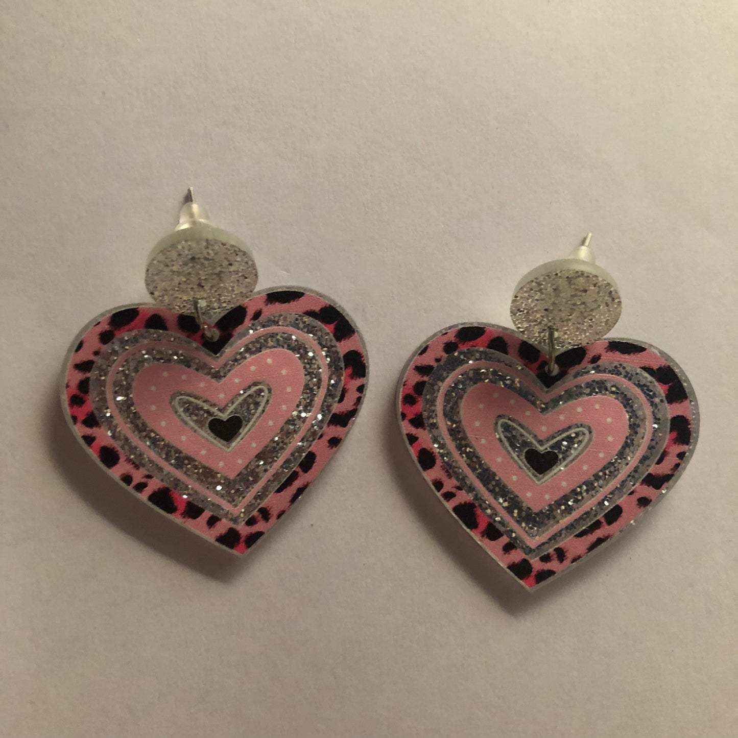 Valentines Day Leopard print and Glitter Heart y2k earrings