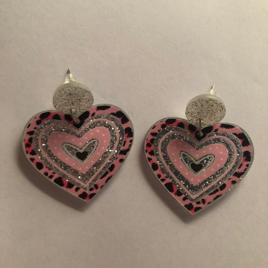Leopard print and Glitter Heart y2k earrings