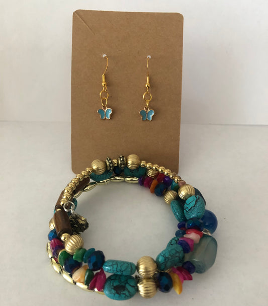 Jewelry set | Wire wrapped bracelet and earrings