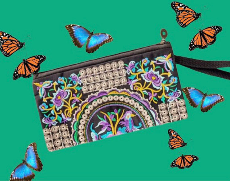 Mexican embroidered wristlet