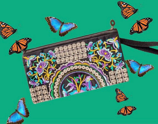 Mexican embroidered wristlet