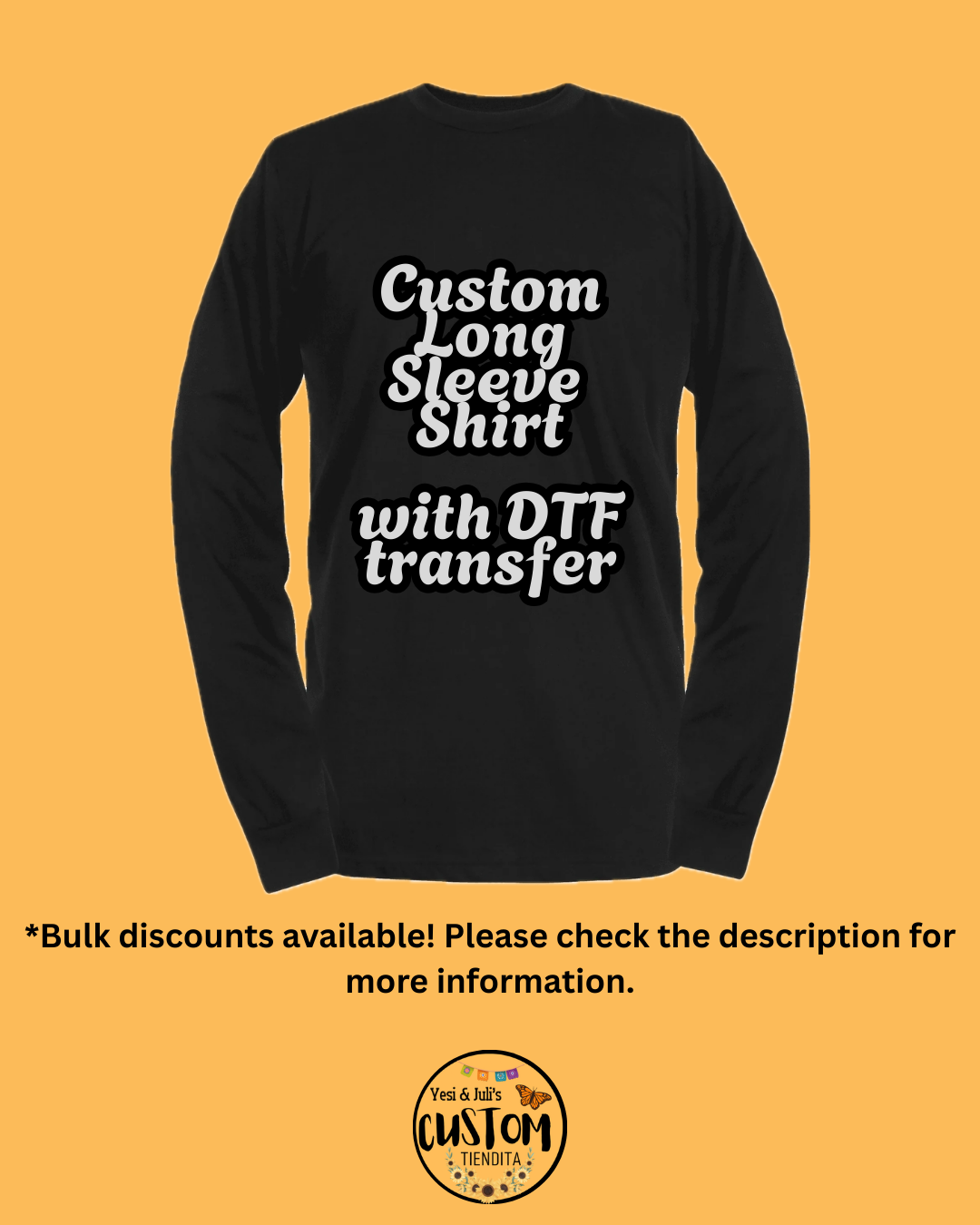 Custom Unisex Long Sleeve Shirts Sizes S-5XL with DTF Transfers