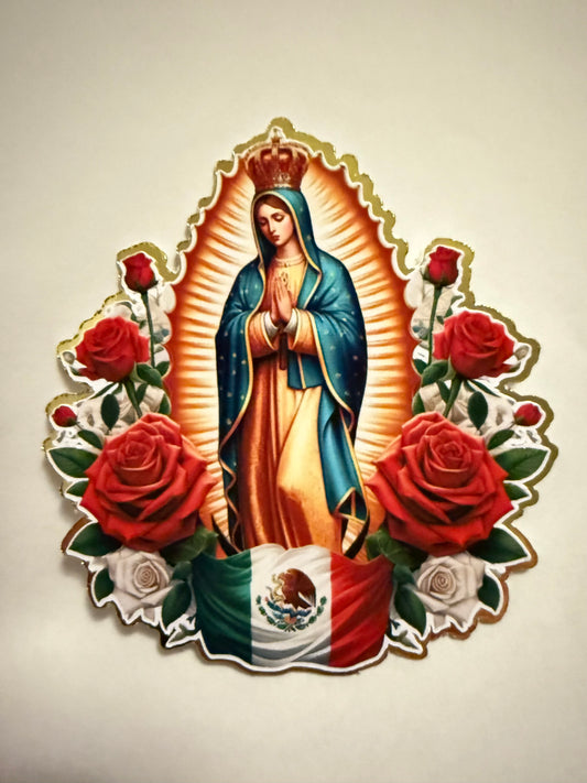 Virgen de Guadalupe and Mexican Flag Cut Out Graduation Leis Topper