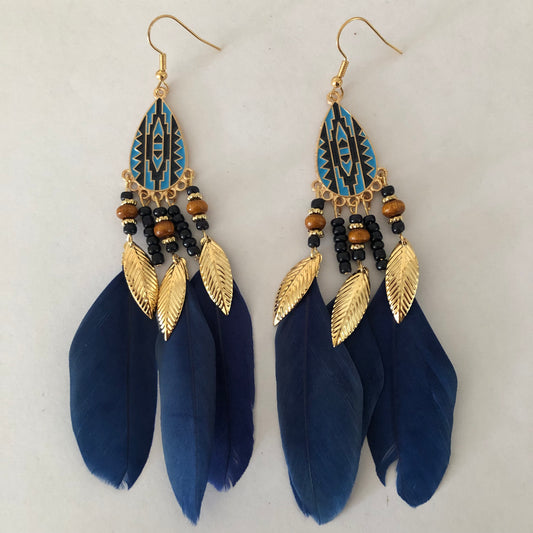 Drop dangle earrings with feathers