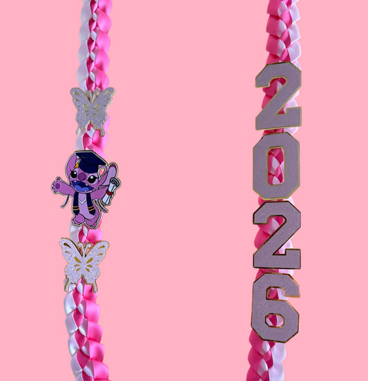 Class of 2026 Angel Pink Stitch Graduation Leis