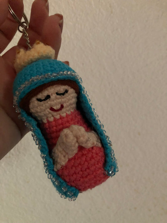 Virgencita crochet keychain