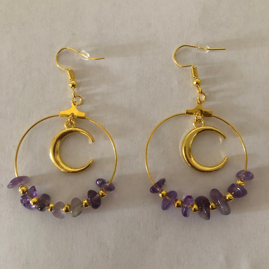 Moon hoop gemstone earrings