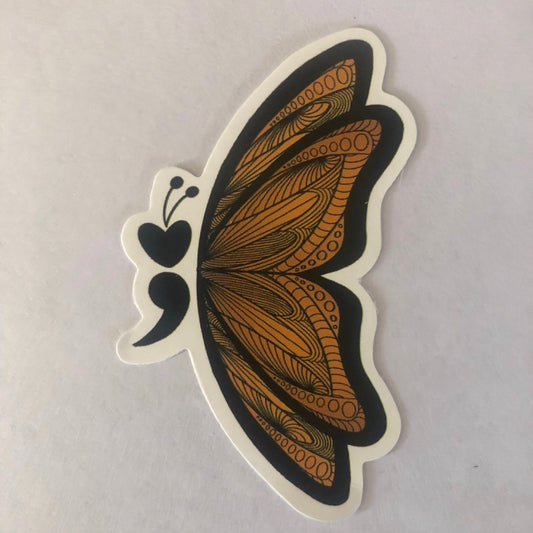 Mental Health and Suicide Awareness Butterfly and Semicolon Sticker