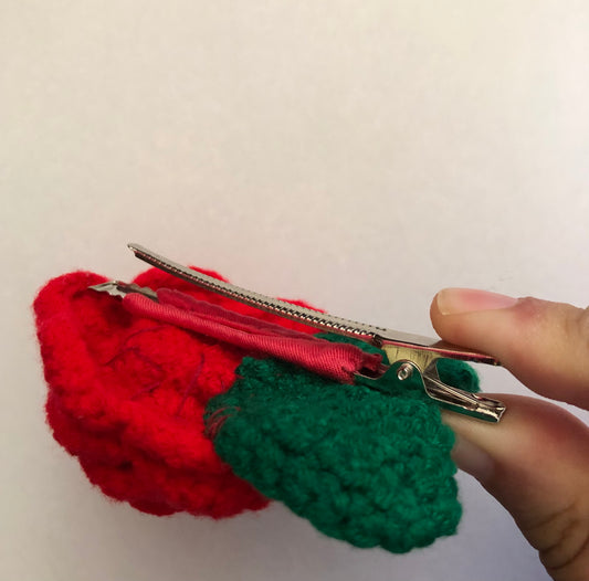 Crochet Red Rose hair clip