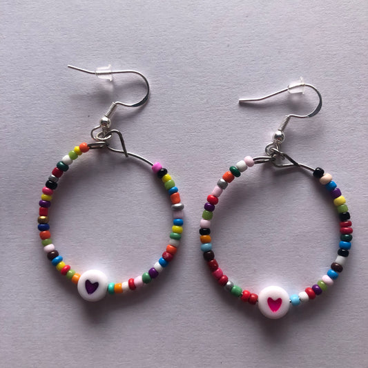Colorful hoop earrings with heart