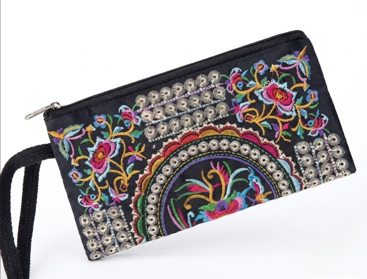 Mexican embroidered wristlet
