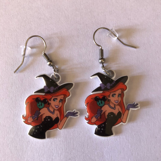 Halloween Princess Little Mermaid Ariel Witch Spooky Earrings
