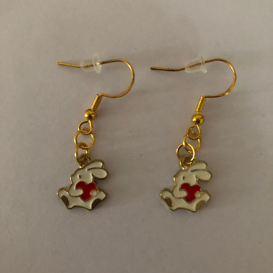Valentines Day Bunny with a heart earrings