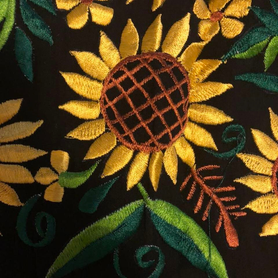 Mexican embroidered dress off the shoulder sunflowers Vestido bordado mexicano de girasoles