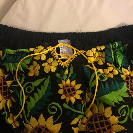 Mexican embroidered dress off the shoulder sunflowers Vestido bordado mexicano de girasoles