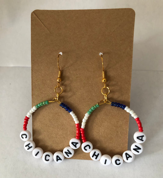 Beaded CHICANA hoop earrings