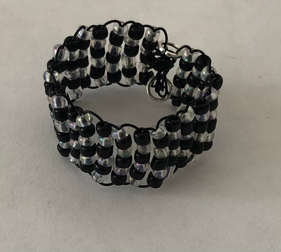 Jewelry set - Wire beaded bracelet and ring and a pair of hoops