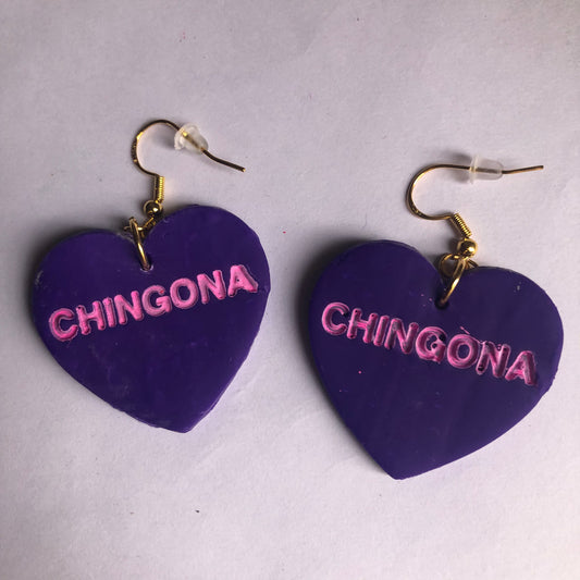 Valentines Day Chingona polymer clay heart-shaped earrings
